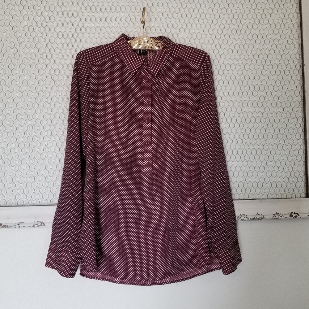 Ann Taylor Factory Polka Dot Long Sleeve Women Top